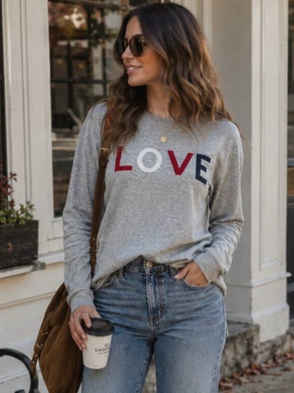 Rachel Zoe Small Gray Casmere Blend Crewneck Sweater with 'LOVE' Accent Letters